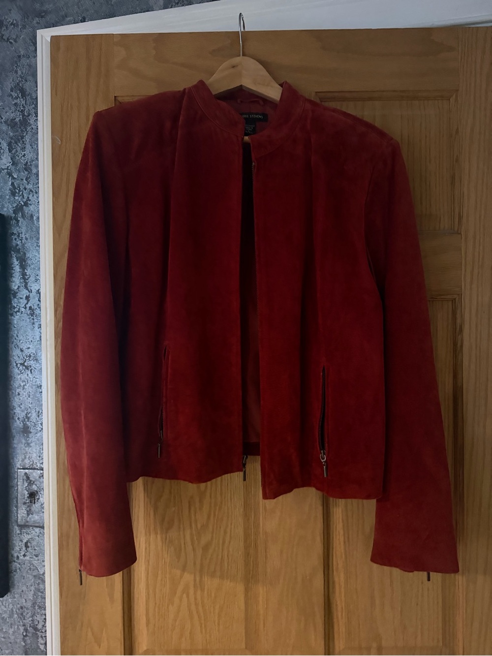 Faux Suede Red Jacket - Valerie Stevens